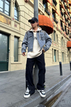 Tiger Nakışlı Oversize Gri Jean Ceket C209