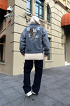 Tiger Nakışlı Oversize Gri Jean Ceket C209