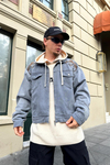 Tiger Nakışlı Oversize Gri Jean Ceket C209