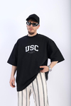 USC Baskılı Siyah Oversize Tshirt T895