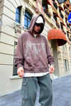 VCNTY Baskılı Kahve Oversize Zipper Sweatshirt SW858