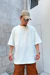 Waffle Kumaş Krem Oversize Tshirt T759