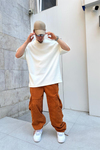 Waffle Kumaş Krem Oversize Tshirt T759
