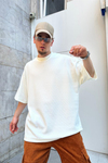Waffle Kumaş Krem Oversize Tshirt T759