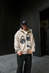 Whatever Baskılı Bej Oversize Zipper Hoodie SW1092