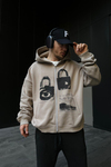 Whatever Baskılı Bej Oversize Zipper Hoodie SW1092