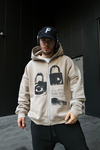 Whatever Baskılı Bej Oversize Zipper Hoodie SW1092
