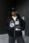 Whatever Baskılı Siyah Oversize Zipper  Hoodie SW1106
