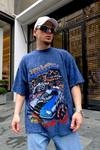 Wheel Baskılı Acid Wash Oversize Tshirt T678