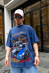 Wheel Baskılı Acid Wash Oversize Tshirt T678