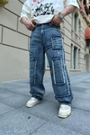 Yama Detay Koyu Mavi Jean Pantolon P694