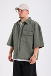 Yeşil Acid Wash Kısa Kol Oversize Gömlek G148