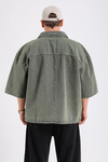 Yeşil Acid Wash Kısa Kol Oversize Gömlek G148