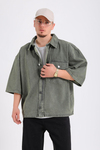Yeşil Acid Wash Kısa Kol Oversize Gömlek G148