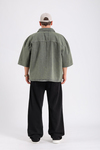 Yeşil Acid Wash Kısa Kol Oversize Gömlek G148