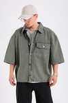 Yeşil Acid Wash Kısa Kol Oversize Gömlek G148