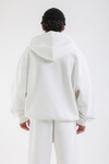 Yeşil Baskılı Beyaz Oversize Zipper Hoodie