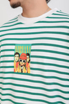 Yeşil Çizgili Nirvana Baskılı Oversize Sweatshirt