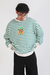 Yeşil Çizgili Nirvana Baskılı Oversize Sweatshirt