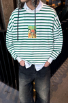 Yeşil Çizgili Nirvana Baskılı Oversize Sweatshirt
