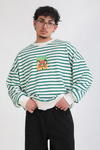 Yeşil Çizgili Nirvana Baskılı Oversize Sweatshirt