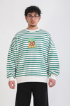 Yeşil Çizgili Nirvana Baskılı Oversize Sweatshirt