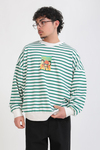 Yeşil Çizgili Nirvana Baskılı Oversize Sweatshirt
