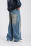 Yıkama Detay Mavi Baggy Jean Pantolon P990