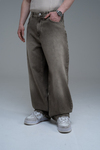 Yıkama Efektli Açık Kahve Baggy Jean