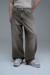Yıkama Efektli Açık Kahve Baggy Jean