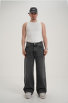 Yıkama Efektli Gri Baggy Jean