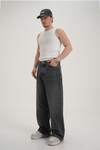 Yıkama Efektli Gri Baggy Jean
