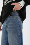 Yıkama Efektli Koyu Mavi Bdg Baggy Jean Pantolon