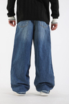 Yıkama Efektli Koyu Mavi Bdg Baggy Jean Pantolon