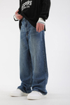 Yıkama Efektli Koyu Mavi Bdg Baggy Jean Pantolon