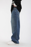 Yıkama Efektli Koyu Mavi Bdg Baggy Jean Pantolon
