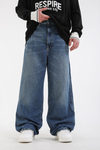 Yıkama Efektli Koyu Mavi Bdg Baggy Jean Pantolon