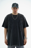 Yıkama Efektli Şerit Detay Siyah Oversize Tshirt CT01 25CY031