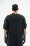 Yıkama Efektli Şerit Detay Siyah Oversize Tshirt CT01 25CY031