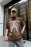Yıldırım İskelet Baskılı Kahve Oversize Tshirt T592