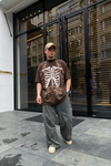 Yıldırım İskelet Baskılı Kahve Oversize Tshirt T592