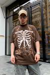 Yıldırım İskelet Baskılı Kahve Oversize Tshirt T592