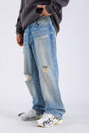 Yırtık Detay Acid Wash Baggy Jean Pantolon P1109