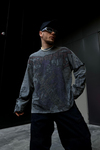 Yırtık Detay Acid Wash Füme Oversize Sleeved Sweatsihrt SW1071