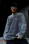 Yırtık Detay Acid Wash Füme Oversize Sleeved Sweatsihrt SW1071