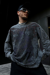 Yırtık Detay Acid Wash Füme Oversize Sleeved Sweatsihrt SW1071