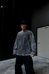 Yırtık Detay Acid Wash Füme Oversize Sleeved Sweatsihrt SW1071