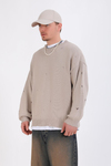 Yırtık Detay Bej Oversize Kazak KZK145