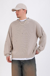 Yırtık Detay Bej Oversize Kazak KZK145