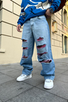 Yırtık Detay Bol Paça Jean Pantolon P757